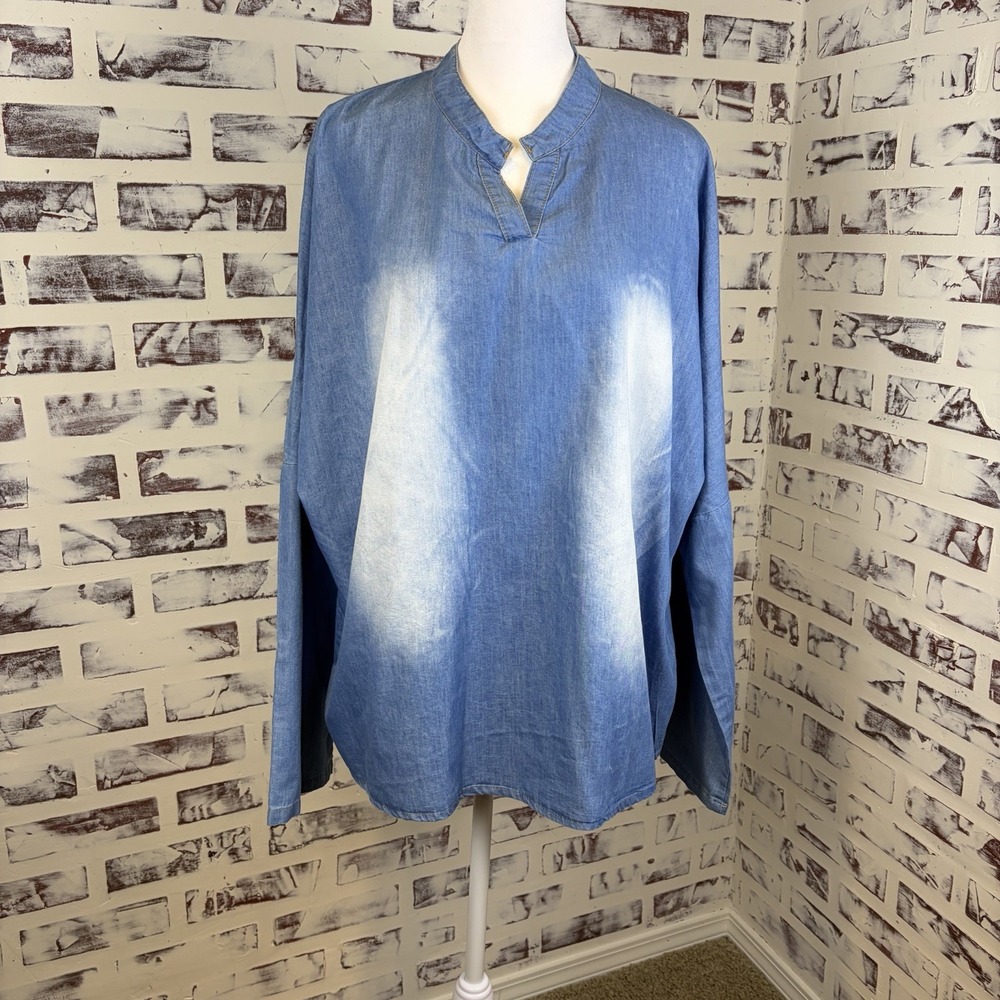 MissLook Woman's Oversized‎ Top Size L Blue Denim Lagenlook Retro Hippi Hipster